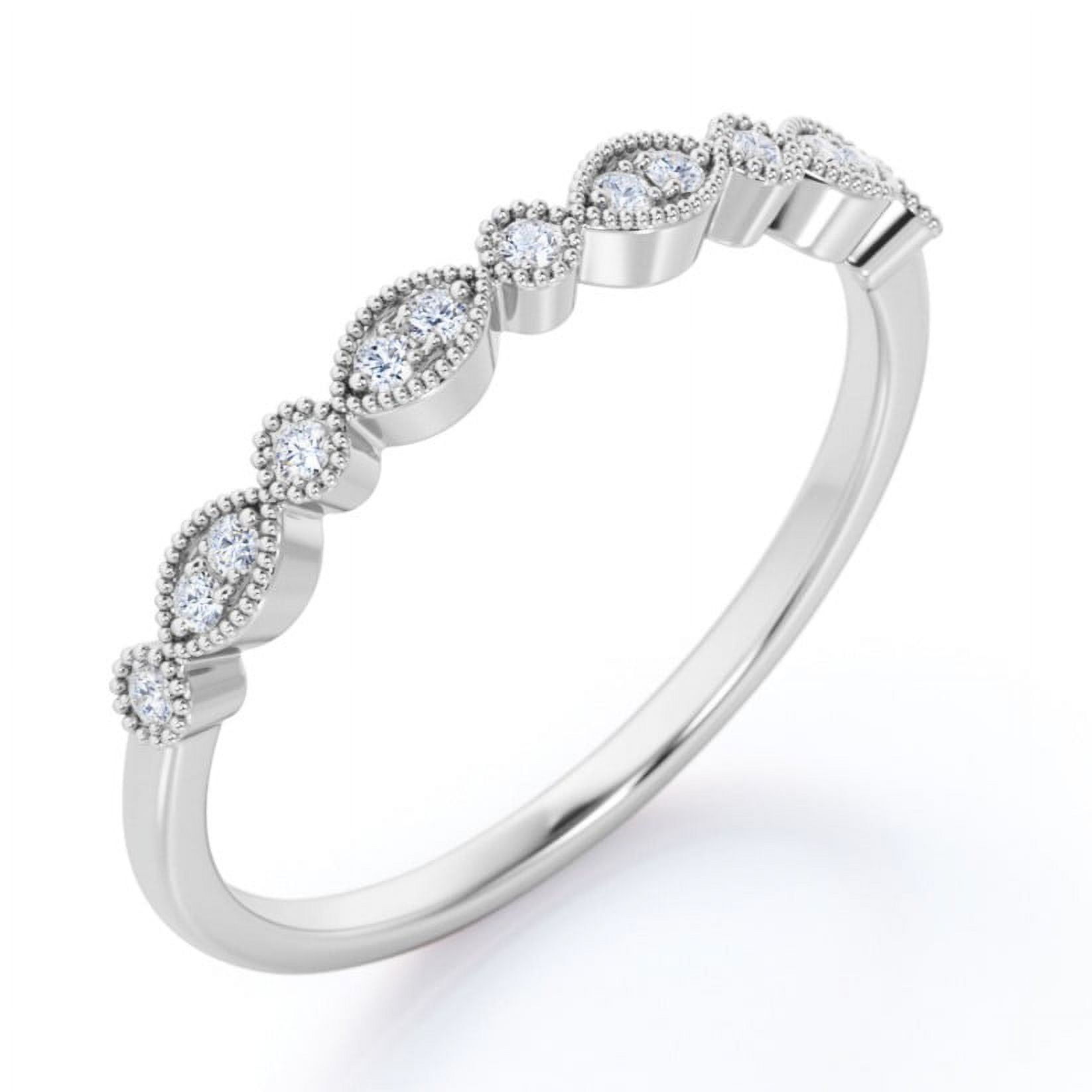 The Coupon deal of  JeenMata Art-Deco 0.25 Carat Round Brilliant Cut April Birthstone Filigree Milgrain Wedding Band in 18K White Gold Plating over Silver
