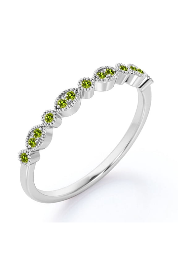 Art-Deco 0.25 Carat Round Brilliant Cut August Birthstone Filigree Milgrain Wedding Band in 18K White Gold Plating for Women
