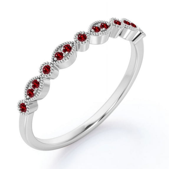 JeenMata Art-Deco 0.25 Carat Round Brilliant Cut January Birthstone Filigree Milgrain Wedding Band in 18K White Gold Plating for Women