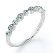 JeenMata Art-Deco 0.25 Carat Round Brilliant Cut March Birthstone Filigree Milgrain Wedding Band in 18K White Gold Plating for Women