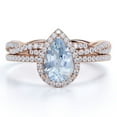 thumbnail image 1 of JeenMata Art Deco 1.25 carat Pear Shaped Created Aquamarine Infinity Wedding Set in 18k Rose Gold over Silver, 1 of 6