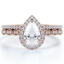 JeenMata Art Deco 1.5 Carat Pear Cut Moissanite Wedding Ring Set in 18k Rose Gold Over Silver Classic Ring