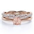thumbnail image 1 of JeenMata Art Deco 1.5 Carat Round cut created morganite and Moissanite Bridal Wedding Ring Set with Engagement Ring and Wedding Band in 18k Gold Over Silver, 1 of 6