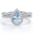 thumbnail image 1 of JeenMata Art Deco 1.25 Carat Pear Cut Created Aquamarine and Moissanite Infinity Wedding Ring Set in 18k White Gold over Silver, 1 of 6