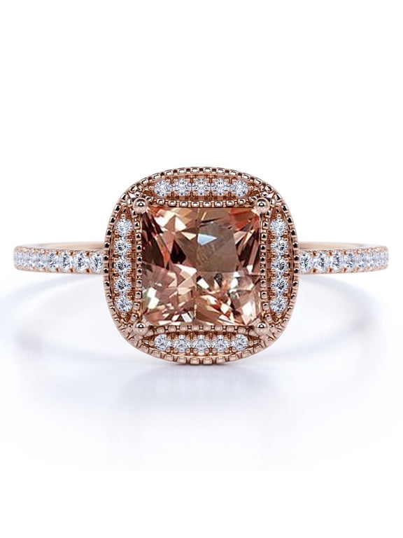 Art Deco 1.75 Carat Princess cut created morganite and Moissanite Engagement Ring in 18k Gold Over Sterling Silver