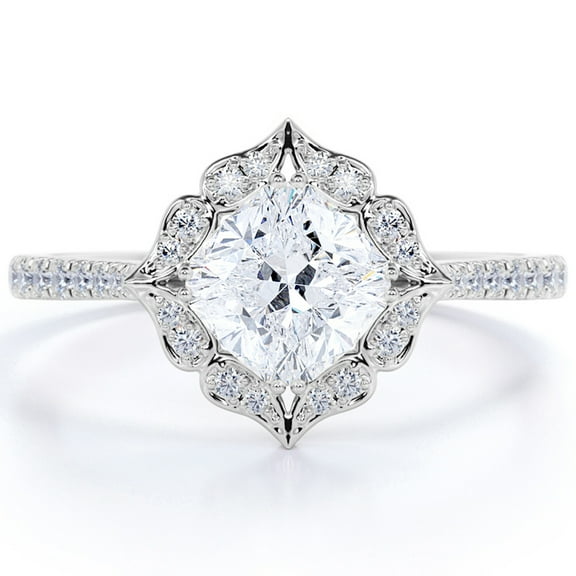 JeenMata Art Deco 1.75 Carat Real Moissanite Engagement Ring in 18k Gold Over Silver