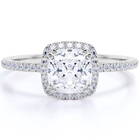 JeenMata Art Deco 1.75 Carat Real Moissanite Engagement Ring in 18k Gold Over Silver