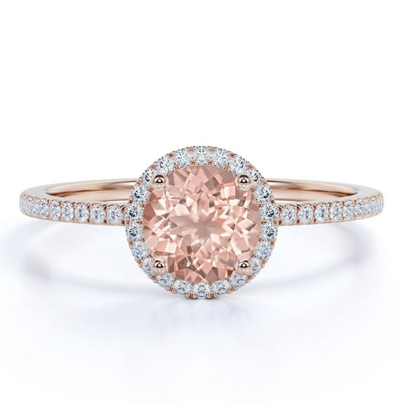 JeenMata Art Deco 1.75 Carat Round Cut Lab Created morganite and Moissanite Engagement Ring in 18K Gold Over Sterling Silver