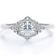 JEENMATA Art Deco 1.75 Carat Round Cut Moissanite Engagement Ring in 18k White Gold Over Silver Stunning Ring