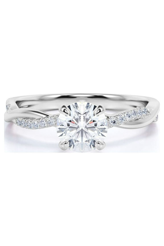 Art Deco 1 Carat Real Moissanite Engagement Ring in 18k Gold Over Silver