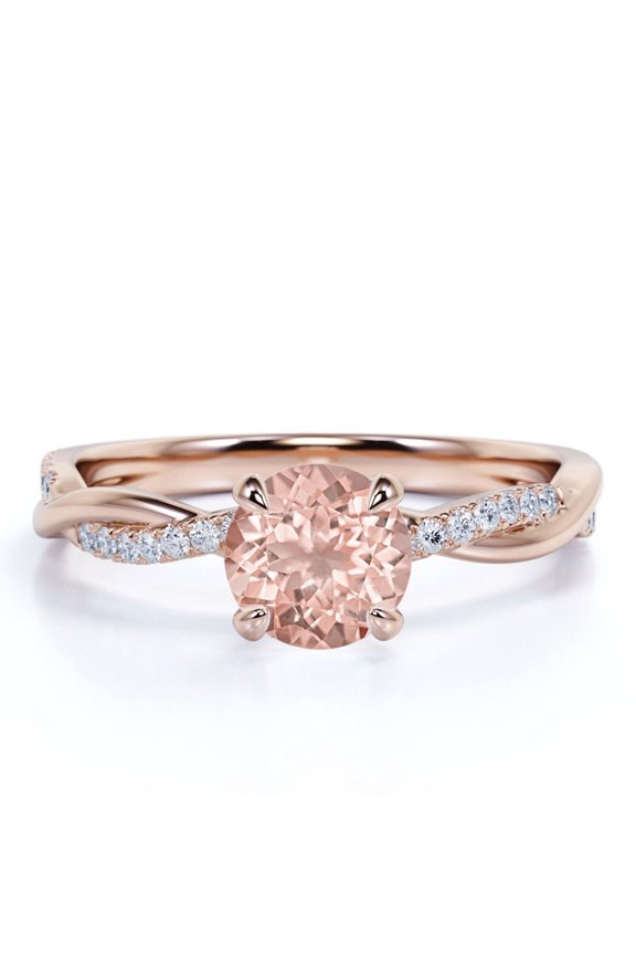 Art Deco 1 Carat Round cut created morganite and Moissanite Engagement Ring in 18k Gold Over Sterling Silver