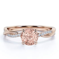 JeenMata Art Deco 1 Carat Round cut created morganite and Moissanite Engagement Ring in 18k Gold Over Sterling Silver