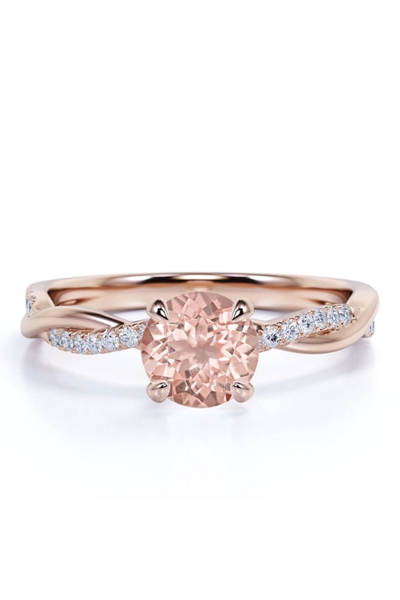 Art Deco 1 Carat Round cut created morganite and Moissanite Engagement Ring in 18k Gold Over Sterling Silver
