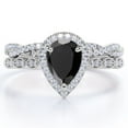 thumbnail image 1 of JeenMata Art Deco Filigree Milgrain - 1.5 Carat Almond Shaped Lab Created Black Diamond and Moissanite - Halo Pave Crossover Wedding Set - 18K White Gold Plating over Silver, 1 of 7