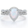 thumbnail image 1 of JeenMata Art Deco Filigree Milgrain - 1.5 Carat Almond Shaped Rainbow Opal and Moissanite - Halo Pave Crossover Wedding Set - 18K White Gold Plating over Silver, 1 of 7