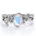 thumbnail image 1 of JeenMata Art Deco Filigree Milgrain - 1.5 Carat Egg Cut Blue Moonstone and Moissanite - Beautiful Leaf Bridal Ring Set - 18K White Gold Plating over Silver, 1 of 6