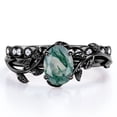 thumbnail image 1 of JeenMata Art Deco Filigree Milgrain - 1.5 Carat Egg Cut Genuine Dendritic Moss Green Agate and Moissanite - Beautiful Leaf Bridal Ring Set - 18K Black Gold Plating over Silver, 1 of 7