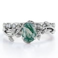thumbnail image 1 of JeenMata Art Deco Filigree Milgrain - 1.5 Carat Egg Cut Genuine Dendritic Moss Green Agate and Moissanite - Beautiful Leaf Bridal Ring Set - 18K White Gold Plating over Silver, 1 of 7