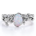 thumbnail image 1 of JeenMata Art Deco Filigree Milgrain - 1.5 Carat Egg Cut Welo Opal and Moissanite - Beautiful Leaf Bridal Ring Set - 18K White Gold Plating over Silver, 1 of 7
