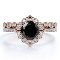 JeenMata Art Deco Flower Cluster 1.5 Carat Cushion Brilliant Cut Pave Wedding Ring Set in 18K Rose Gold Plating over Silver