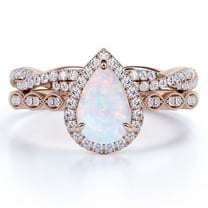 JeenMata Art Deco Milgrain Filigree 1.5 Carat Almond-Shaped Ethiopian Opal and Moissanite 3-Prong Halo Infinity Bridal Ring Set in 18K Rose Gold Plating over Silver