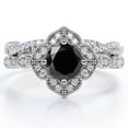 thumbnail image 1 of JeenMata Art-Deco Milgrain Floral Cluster 1.5 Carat Round Shape Lab Created Black Diamond and Moissanite Crossover Pave Bridal Ring Set in 18K White Gold Plating over Silver, 1 of 7