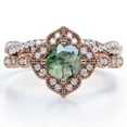 thumbnail image 1 of JeenMata Art-Deco Milgrain Floral Cluster 1.5 Carat Round Shape Milky White Moss Green Agate and Moissanite Crossover Pave Bridal Ring Set in 18K Rose Gold Plating over Silver, 1 of 7