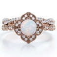 thumbnail image 1 of JeenMata Art-Deco Milgrain Floral Cluster 1.5 Carat Round Shape Rainbow Opal and Moissanite Crossover Pave Bridal Ring Set in 18K Rose Gold Plating over Silver, 1 of 7