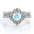 thumbnail image 1 of JeenMata Art-Deco Milgrain Floral Cluster 1.75 Carat Round Shape Rainbow Moonstone and Moissanite Crossover Pave Bridal Ring Set in 18K White Gold Plating over Silver, 1 of 6