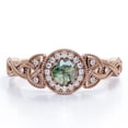 thumbnail image 1 of JeenMata Art Deco Twisted Shank 0.58 Carat Round Cut Natural Transparent Moss Green Agate and Moissanite Milgrain Halo Engagement Ring in 18K Rose Gold Plating over Silver, 1 of 7