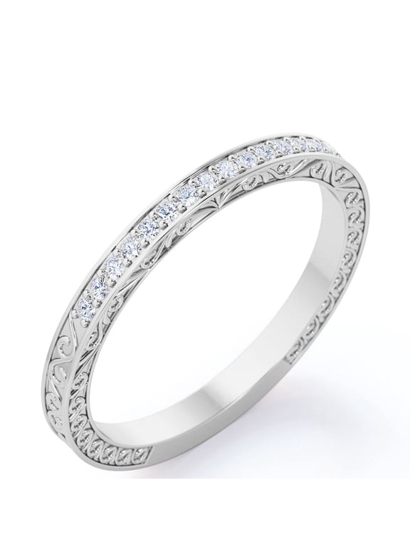 Stackable Art-Deco 0.25 Carat April Birthstone Victorian Style Round Cut Wedding Band in 18K White Gold Plating for Women