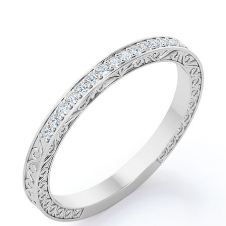JeenMata Art-Deco 0.25 Carat April Birthstone Victorian Style Round Cut Wedding Band in 18K White Gold Plating for Women