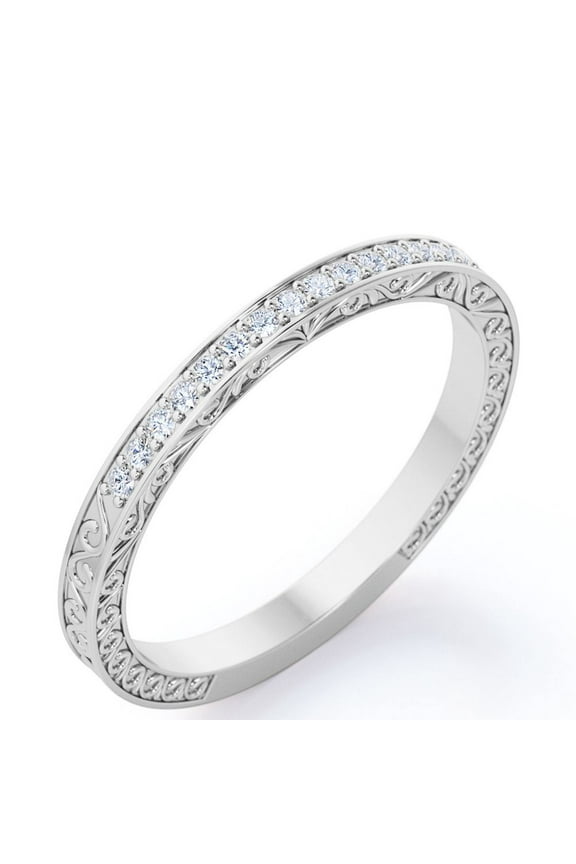 Art-Deco 0.25 Carat April Birthstone Victorian Style Round Cut Wedding Band in 18K White Gold Plating for Women