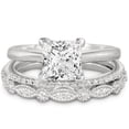 thumbnail image 1 of JeenMata Artdeco 1.75 Carat Princess cut Moissanite Trio Wedding Bridal Ring Set in 18k White Gold Over Silver, 1 of 7