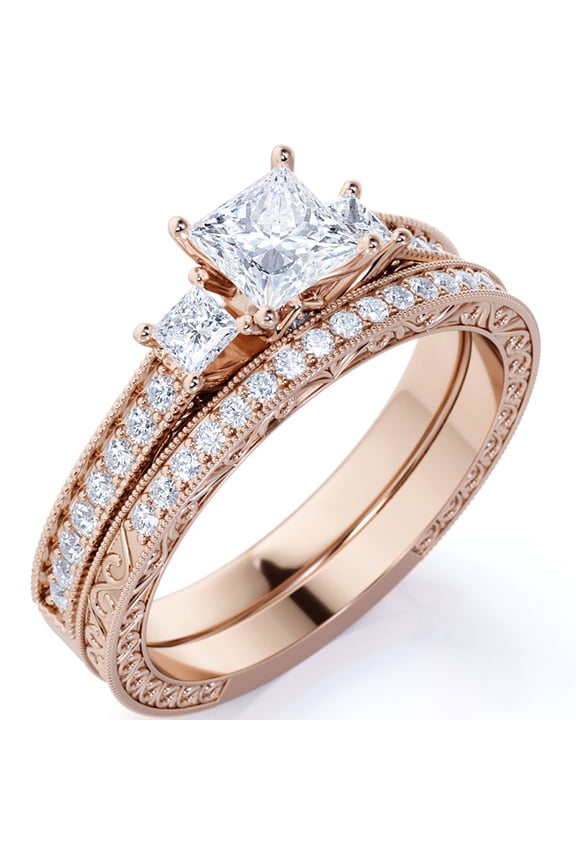 Beautiful 1.25 Carat Real Moissanite Wedding Ring Set in 18k Rose Gold Plating for Women