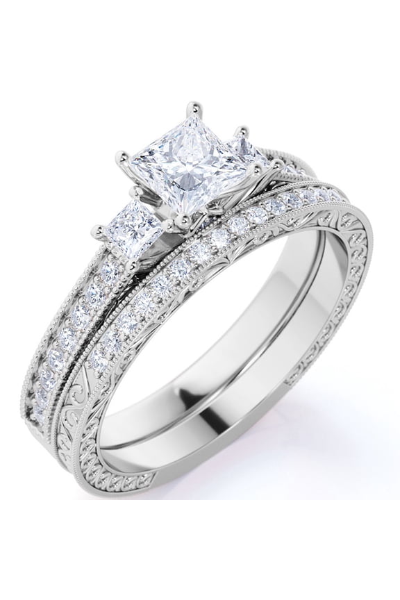 Beautiful 1.25 Carat Real Moissanite Wedding Ring Set in 18k White Gold Plating for Women