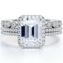 JeenMata Beautiful 1.75 Carat Real Moissanite Wedding Trio Ring Set with Engagement Ring and 2 Wedding Bands in 18k Gold Over Silver