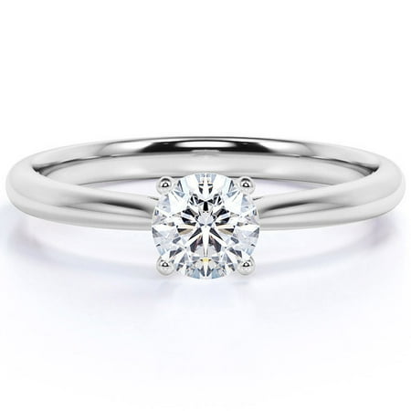 JeenMata 3 Carat Round cut Engagement Ring - Prong Setting - Solitaire Promise Ring in 18K White Gold Plating for Women