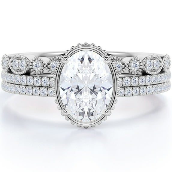 JeenMata Beautiful 1 Carat Real Moissanite Wedding Trio Ring Set with Engagement Ring and 2 Wedding Bands in 18k Gold Over Silver