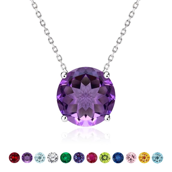 JeenMata 2 Carat Amethyst - February Birthstone Solitaire Pendant Necklace in 18K White Gold Plated, Female, Adult