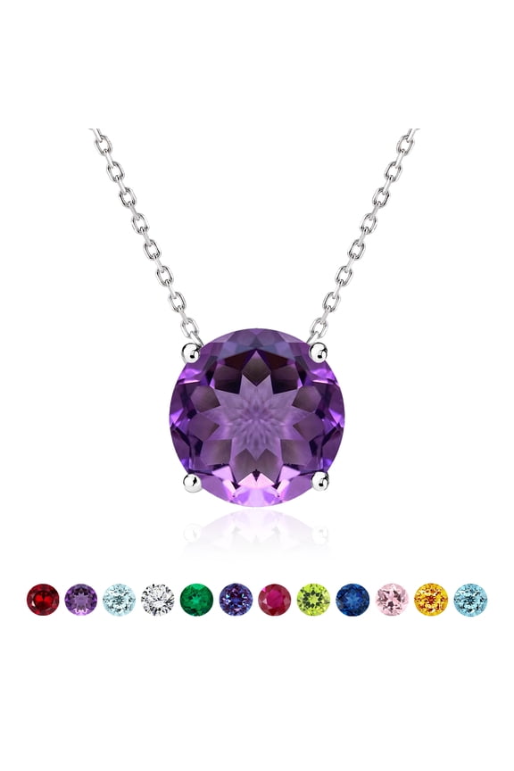 2 Carat Amethyst - February Birthstone Solitaire Pendant Necklace in 18K White Gold Plated, Female, Adult