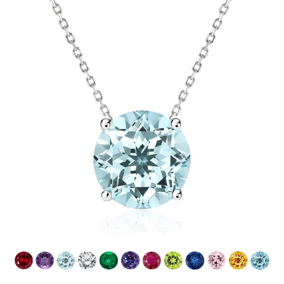 JeenMata 2 Carat Aquamarine - March Birthstone Solitaire Pendant Necklace in 18K White Gold Plated, Female, Adult