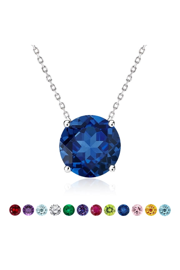 2 Carat Royal Blue Sapphire - September Birthstone Solitaire Pendant Necklace in 18K White Gold Plated, Female, Adult