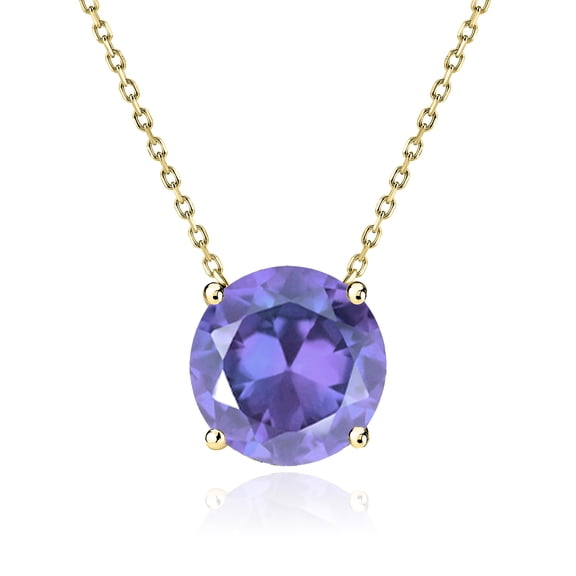 JeenMata 1.75 Carat Purple Sapphire - September Birthstone Solitaire Pendant Necklace in 18K Yellow Gold Plated, Female, Adult