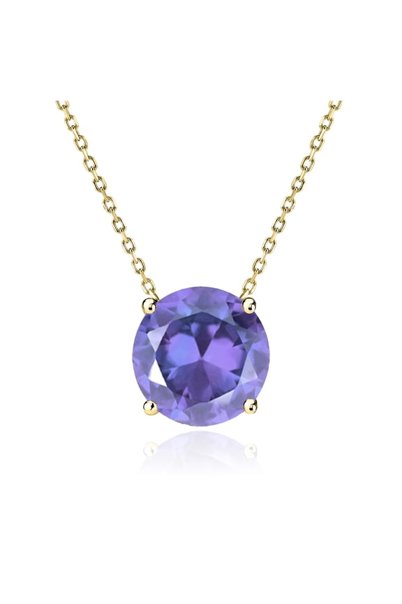 1.75 Carat Purple Sapphire - September Birthstone Solitaire Pendant Necklace in 18K Yellow Gold Plated, Female, Adult