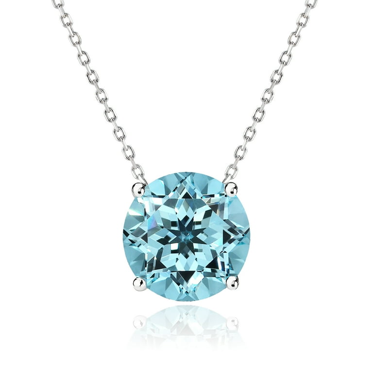 JeenMata Carat Round Blue Topaz Pendant Necklace, December