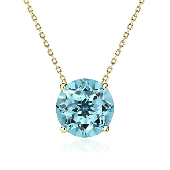 JeenMata 1.75 Carat Blue Topaz - December Birthstone Solitaire Pendant Necklace in 18K Yellow Gold Plated, Female, Adult