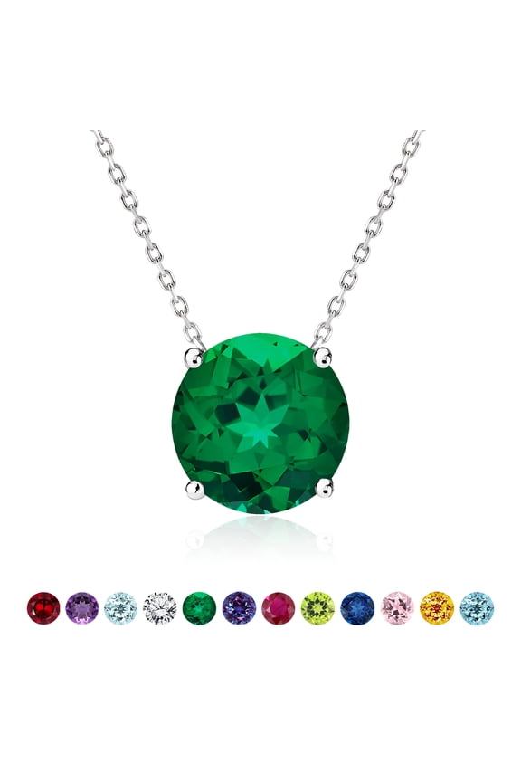 2 Carat Emerald - May Birthstone Solitaire Pendant Necklace in 18K White Gold Plated, Female, Adult