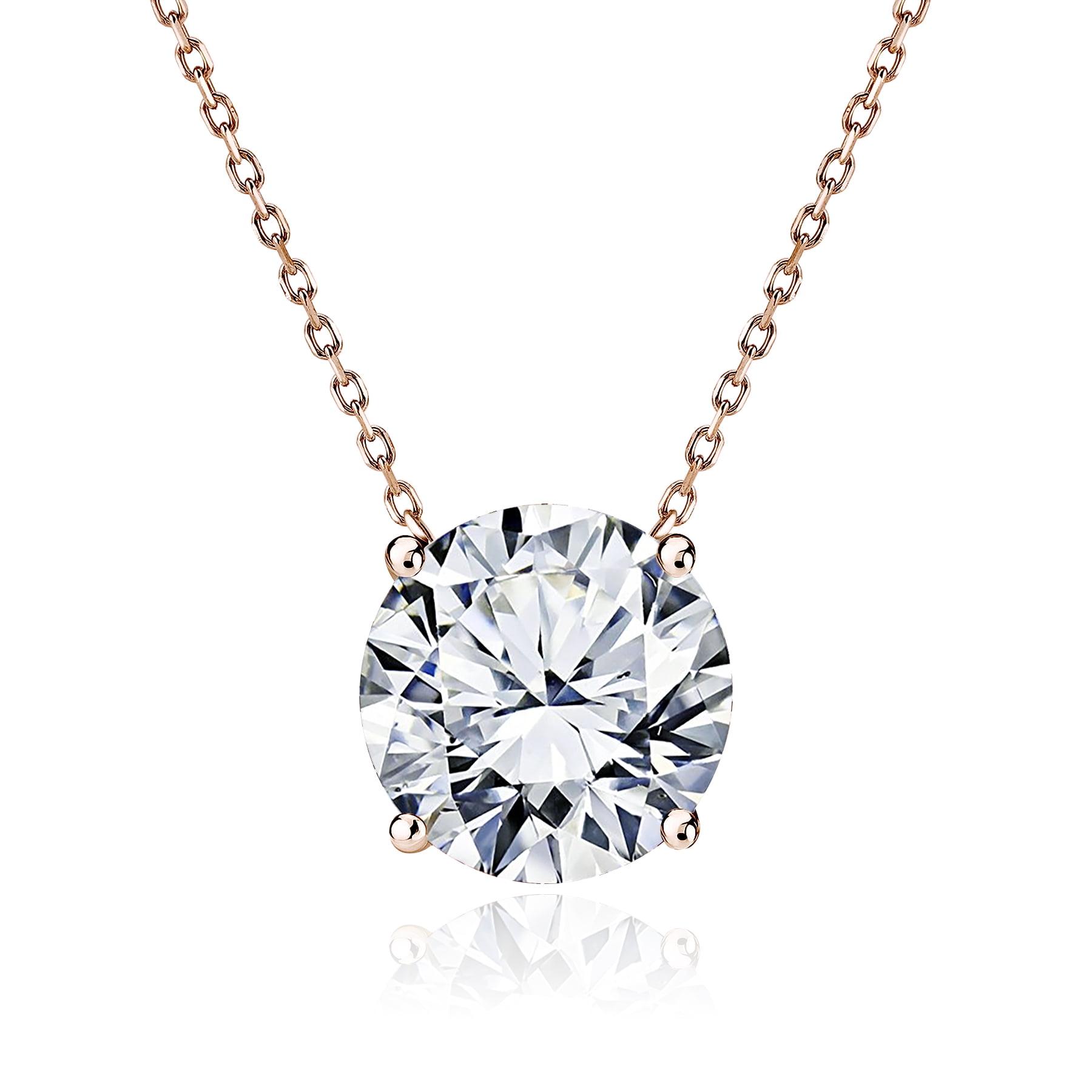 JeenMata Moissanite 1 Carat Round Cut Pendant Necklace in 18K Rose Gold over Silver for Women