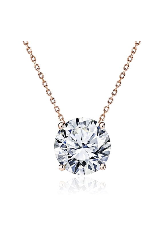 1 Carat Moissanite - April Birthstone Solitaire Pendant Necklace in 18K Rose Gold over Silver, Female, Adult
